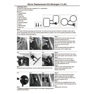Spec D Side Mirrors (Round, Quick Release): Jeep Wrangler 1997 - 2018