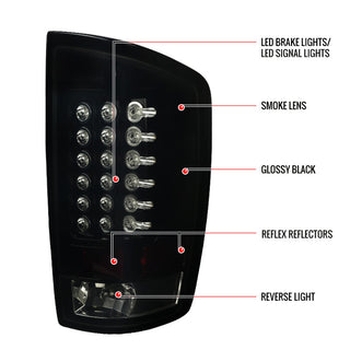 Spec D LED Tail Lights Glossy Black/Smoked: Fits Dodge Ram 2002-2006