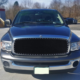 Spec D Stainless Steel Grille Insert (Rivet Style, Black Mesh): Dodge Ram 2002 - 2005