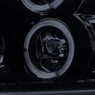 Spec D Dual Halo Projector Headlights Glossy Black Smoked Lens: Fits Ram 1500 / 2500 / 3500 2009-2024