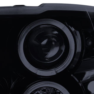 Spec D Dual Halo Projector Headlights Glossy Black Smoked Lens: Fits Ram 1500 / 2500 / 3500 2009-2024