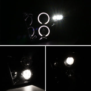 Spec D Dual Halo Projector Headlights Glossy Black Smoked Lens: Fits Ram 1500 / 2500 / 3500 2009-2024
