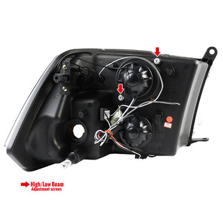 Spec D Dual Halo Projector Headlights Glossy Black Smoked Lens: Fits Ram 1500 / 2500 / 3500 2009-2024
