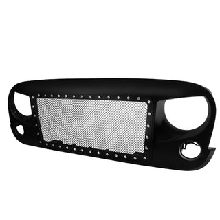 Spec D Matte Black Mesh Grille (Riveted Style): Jeep Wrangler JK 2007 - 2018