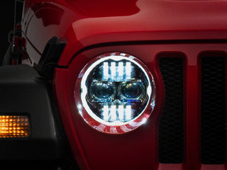 Raxiom Axial Series 9-In Angel Eye LED Headlights Black Housing (Clear Lens): Jeep Wrangler / Gladiator 2018-2025 3.6L / 6.4L 392