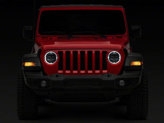 Raxiom Axial Series 9-In Angel Eye LED Headlights Black Housing (Clear Lens): Jeep Wrangler / Gladiator 2018-2025 3.6L / 6.4L 392