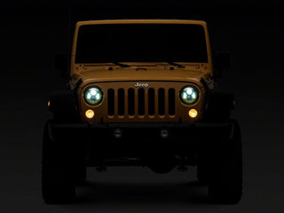 Raxiom 7-In LED Headlights Green Housing Clear Lens: Fits Most Jeep Wrangler Models (2007-2018)