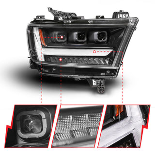 ANZO 19-24 RAM 1500 (New Body/OE Halogen) Full LED Proj Headlights DRL/SeqSig Black - Pass. Side