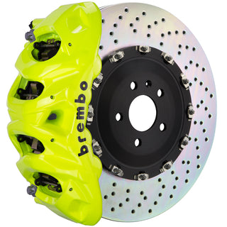 Brembo GT 8-Piston Front Big Brake Kit (Fluorescent Yellow, Drilled): Jeep Grand Cherokee 2022 - 2025 (All Models, Including L)