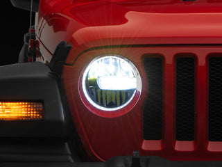Raxiom Axial Series 9-In LED Headlights Black Housing (Clear Lens): Jeep Wrangler / Gladiator 2018-2025 3.6L / 6.4L 392
