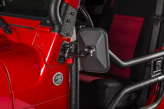 Rugged Ridge Textured Black Rectangular Stubby Trail Mirror Kit: Jeep Wrangler 1997-2018 2.5L-3.6L