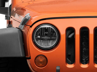Raxiom Axial Series LED Headlights Black Housing: Jeep Wrangler 1997-2018 4.0L I6 / 3.8L V6 / 3.6L V6 - Clear Lens