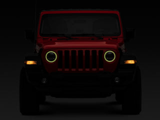 Raxiom Axial LED Headlights RGB Halo Black Housing: Jeep Wrangler JL 2018-2025 / Gladiator 2020-2025 6.4L 392 / 3.6L V6 / 3.0L EcoDiesel / 2.0L Turbo