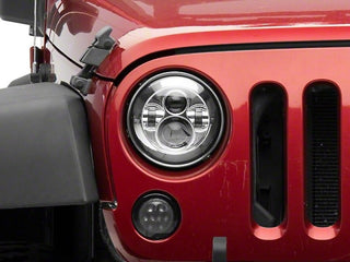 Raxiom Axial Series LED Daymaker Headlights Chrome Housing: Jeep Wrangler 1997-2018 4.0L I6 / 3.8L V6 / 3.6L V6 - Clear Lens