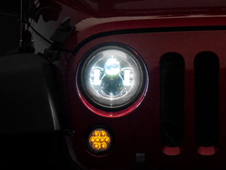 Raxiom Axial Series LED Daymaker Headlights Chrome Housing: Jeep Wrangler 1997-2018 4.0L I6 / 3.8L V6 / 3.6L V6 - Clear Lens