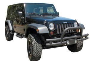 Rampage Double Tube Bumper Front: Jeep Wrangler JK/JL 2007-2026 w/ Zinc Undercoat - Black