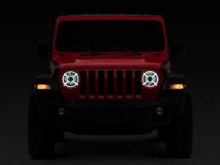 Raxiom LED Headlights DRL Halo Black Housing: Jeep Wrangler JL 2018-2025 / Gladiator 2020-2025 6.4L 392 / 3.6L V6 / 3.0L EcoDiesel / 2.0L Turbo