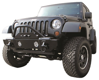 Rampage Recovery Bumper Stubby Front: Jeep Wrangler JK/JL 2007-2026 w/ 2in Tubing - Black