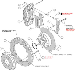 Wilwood AERO4 4-Piston Rear Big Brake Kit (Red Calipers, Drilled Rotors): 300 / Challenger / Charger / Magnum 2005 - 2011 (Excluding AWD, 6.1L SRT8, 6.4L 392)