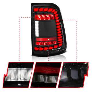 ANZO 19-24 RAM 1500 (Factory LED Models ONLY) Full LED Tail Lights SeqSig Black - Pair