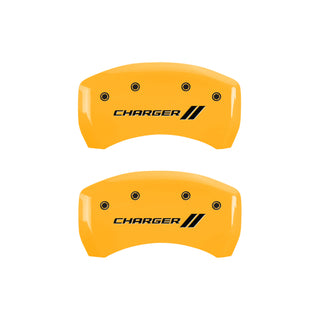 MGP 4 Caliper Covers Engraved Front & Rear With stripes/Charger Yellow finish black ch