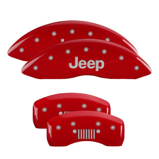 MGP Engraved 4 Caliper Covers Front & Rear Red w/ JEEP & Grill Logo: Jeep Gladiator 2018-2026 2.0L/3.0L