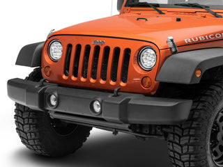 Raxiom Axial Spider LED Headlight Amber DRL Chrome Hsng: Jeep Wrangler 1997-2018 4.0L I6 / 3.8L V6 / 3.6L V6 - Clear Lens