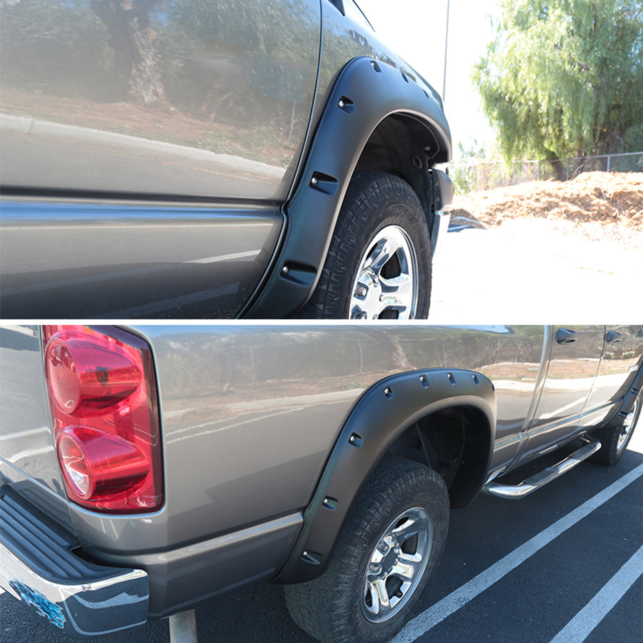 Spec D Riveted Style Fender Flares (Smooth Black, 4pc): Dodge Ram 2002 - 2009