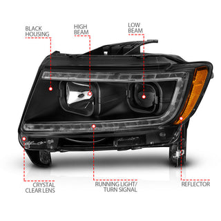 ANZO 11-13 Jeep Grand Cherokee (Factory Halogen Only) Projector Headlights w/Light Bar Swtchbk Black