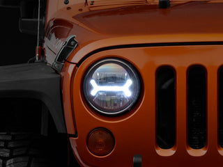 Raxiom Black LED Halo Headlights 7-Inch Round: Fits Most Jeep Wrangler Models (2007-2018) - Black Housing/Clear Lens