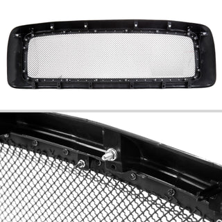 Spec D Rivet Style Stainless Steel Mesh Grille (Glossy Black Outer): Dodge Ram 2002 - 2005