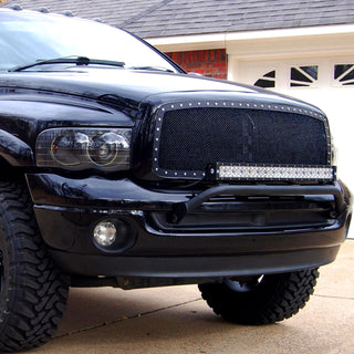 Spec D Rivet Style Stainless Steel Mesh Grille (Glossy Black Outer): Dodge Ram 2002 - 2005