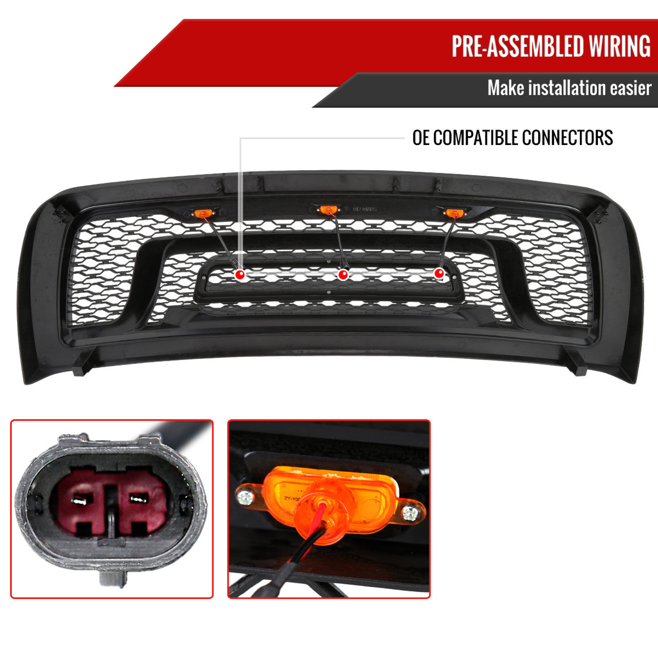 Spec D Rebel Grille w/ LED's (Matte Black): Dodge Ram 2500 / 3500 2010 - 2018