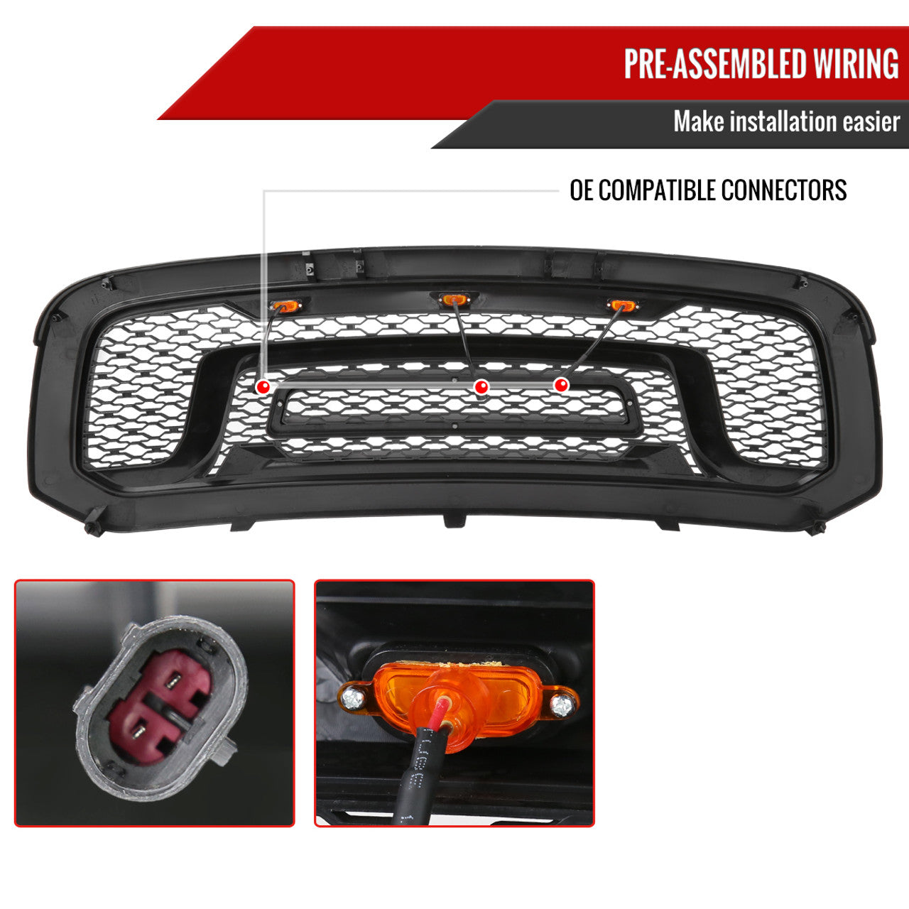 Spec D Rebel Grille w/ LED's (Matte Black): Ram 1500 2013 - 2018