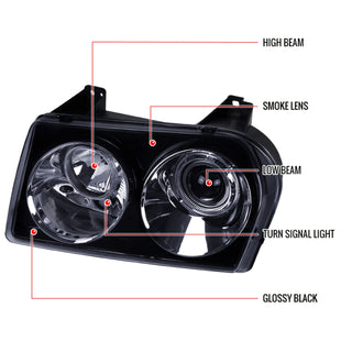Spec D LED Headlights (Smoke): Chrysler 300 2005 - 2010