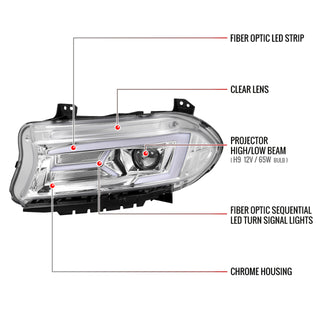 Spec D Sequential LED Projector Headlights (Chrome): Dodge Charger 2015 - 2023