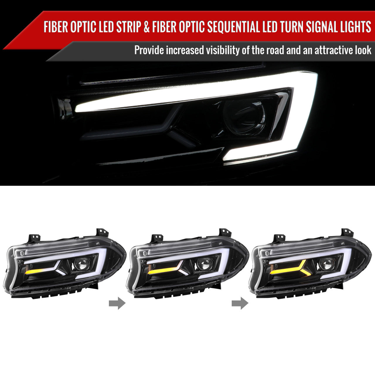 Spec D Sequential LED Projector Headlights (Black): Dodge Charger 2015 - 2023