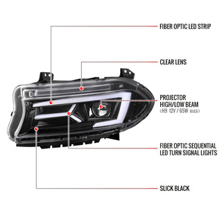 Spec D Sequential LED Projector Headlights (Black): Dodge Charger 2015 - 2023