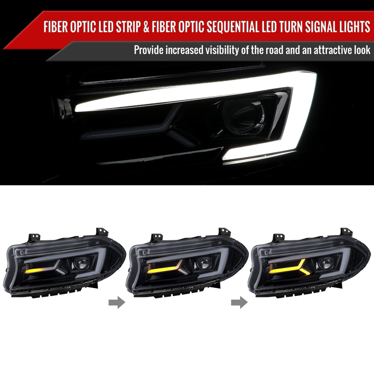 Spec D Sequential LED Projector Headlights (Smoke): Dodge Charger 2015 - 2023