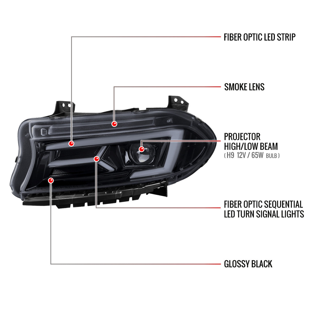Spec D Sequential LED Projector Headlights (Smoke): Dodge Charger 2015 - 2023