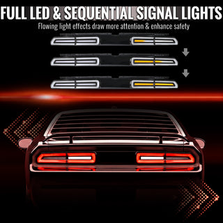 Spec D Sequential LED Tail Lights Black Housing Clear Lens White Bars: Dodge Challenger 2008-2014 3.5L/6.4L