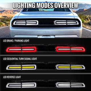 Spec D Sequential LED Tail Lights Black Housing Clear Lens White Bars: Dodge Challenger 2008-2014 3.5L/6.4L