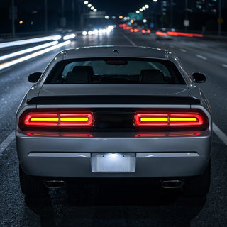 Spec D Sequential LED Tail Lights Black Housing Clear Lens White Bars: Dodge Challenger 2008-2014 3.5L/6.4L