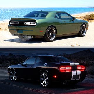 Spec D Sequential LED Tail Lights Black Housing Clear Lens White Bars: Dodge Challenger 2008-2014 3.5L/6.4L