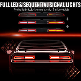 Spec D Sequential LED Tail Lights Black Housing Clear Lens Red Bars: Dodge Challenger 2008-2014 3.5L/6.4L