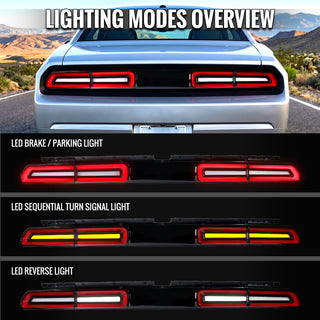 Spec D Sequential LED Tail Lights Black Housing Clear Lens Red Bars: Dodge Challenger 2008-2014 3.5L/6.4L