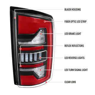 Spec D LED Bar Tail Lights (Matte Black / Red LED): Dodge Ram 2002 - 2006