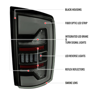 Spec D LED Bar Tail Lights (Dark Smoke / White LED): Dodge Ram 2007 - 2009