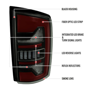 Spec D LED Bar Tail Lights (Smoke / Red LED): Dodge Ram 2007 - 2009