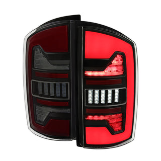 Spec D LED Bar Tail Lights (Smoke / Red LED): Dodge Ram 2007 - 2009